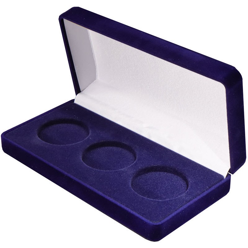 Футляр Бархат синий на 3 монеты Ø 44 (172х88х40 мм)
