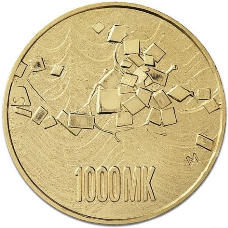 Золотая монета Финляндии «Суоми. 75-летие независимости» 1992 г.в., 8.1 г чистого золота (проба 0.900)